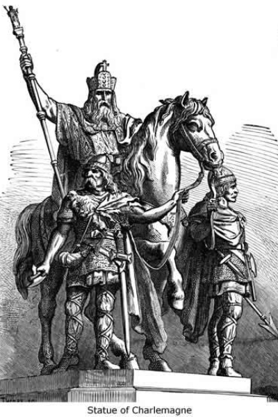 récentisme gravure d'une statue de Charlemagne